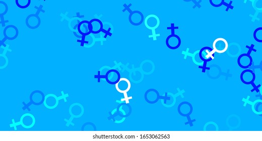 Light BLUE vector backdrop with woman's power symbols. Colorful feminism symbols with a gradient in modern style. Design for International Women’s Day.