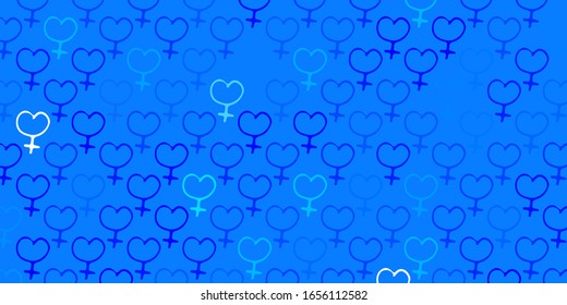 Light BLUE vector backdrop with woman's power symbols. Colorful feminism symbols with a gradient in modern style. Elegant design for wallpapers.