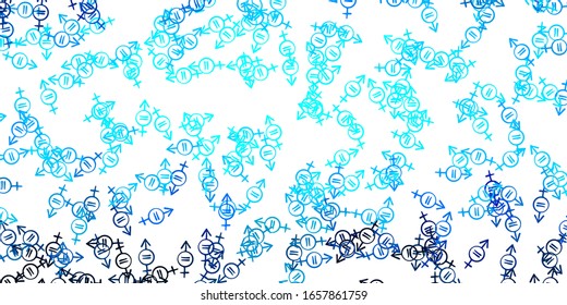 Light BLUE vector backdrop with woman's power symbols. Colorful illustration with gradient feminism shapes. Elegant design for wallpapers.