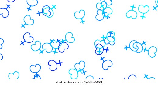 Light BLUE vector backdrop with woman's power symbols. Colorful illustration with gradient feminism shapes. Elegant design for wallpapers.