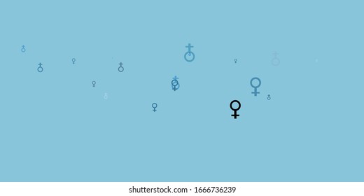 Light BLUE vector backdrop with woman's power symbols. Colorful feminism symbols with a gradient in modern style. Elegant design for wallpapers.
