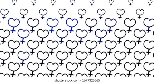 Light BLUE vector backdrop with woman's power symbols. Colorful feminism symbols with a gradient in modern style. Elegant design for wallpapers.