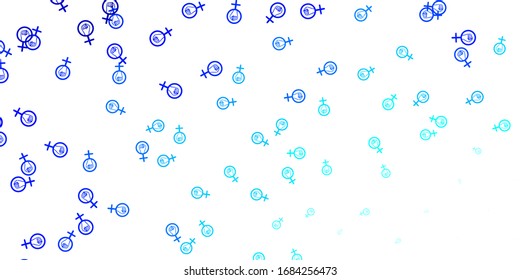 Light BLUE vector backdrop with woman's power symbols. Colorful illustration with gradient feminism shapes. Background for International Women’s Day.