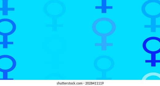 Light BLUE vector backdrop with woman's power symbols. Simple design in abstract style with women’s rights activism. New side for your design.