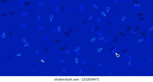 Light BLUE vector backdrop with woman's power symbols. Colorful illustration with gradient feminism shapes. Design for International Women’s Day.