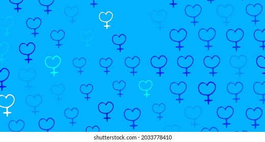 Light BLUE vector backdrop with women power symbols. Colorful feminism symbols with a gradient in modern style. Elegant design for wallpapers.