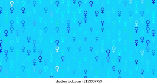 Light BLUE vector backdrop with women power symbols. Abstract illustration with a depiction of women power. Simple design for your web site.