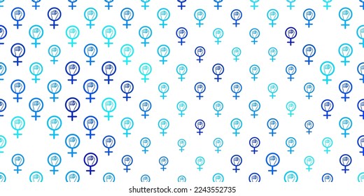 Light BLUE vector backdrop with women power symbols. Illustration with signs of women strength and power. Design for International Women Day.