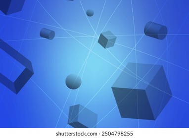 Light BLUE vector background with 3D cubes, cylinders, spheres, rectangles. Abstract illustration with gradient 3D forms. Wallpaper for a cell phone.