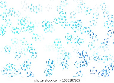 Light BLUE vector background with arithmetic signs. Abstract illustration with colored algebra signs. Pattern for school, grammar websites.