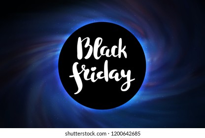 Light BLUE vector background with a black hole, sky. Colorful black hole with shining night sky stars. Black Friday design for ads, commercials.