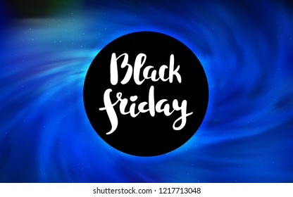 Light BLUE vector background with a black hole, sky. Decorative design in space style with a black hole. Backdrop for super sales on Black Friday.