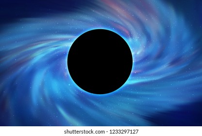 Light BLUE vector background with a black hole, sky. Abstract illustration with glitter colorful cosmic stars. Backdrop for ads, leaflets of Black Friday.