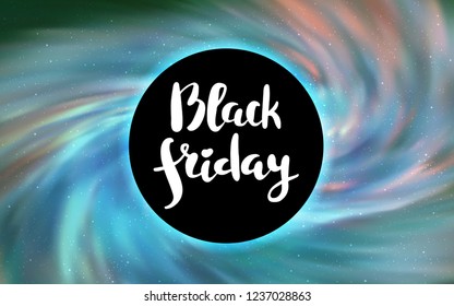 Light BLUE vector background with a black hole, sky. Abstract illustration with glitter colorful cosmic stars. Backdrop for ads, leaflets of Black Friday.