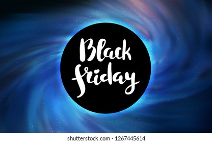Light BLUE vector background with a black hole, sky. Gradient colorful illustration with a black hole, stars. Black Friday design for ads, commercials.