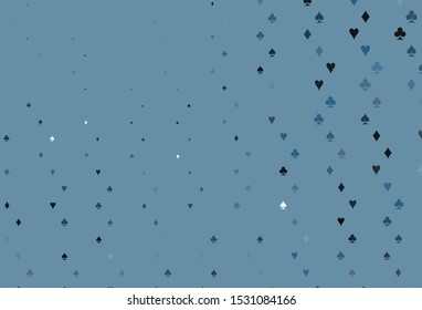Light BLUE vector background with cards signs. Blurred decorative design of hearts, spades, clubs, diamonds. Pattern for booklets, leaflets of gambling houses.