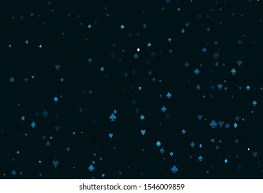 Light BLUE vector background with cards signs. Glitter abstract sketch with isolated symbols of playing cards. Pattern for booklets, leaflets of gambling houses.