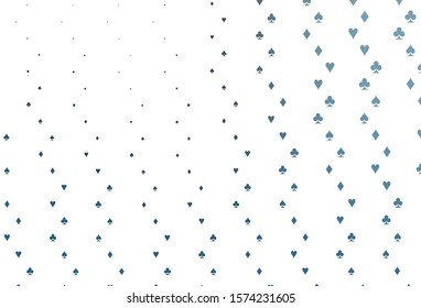 Light BLUE vector background with cards signs. Blurred decorative design of hearts, spades, clubs, diamonds. Pattern for booklets, leaflets of gambling houses.