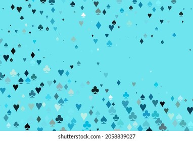Light BLUE vector background with cards signs. Glitter abstract sketch with isolated symbols of playing cards. Template for business cards of casinos.