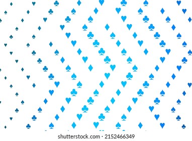 Light BLUE vector background with cards signs. Shining illustration with hearts, spades, clubs, diamonds. Pattern for booklets, leaflets of gambling houses.