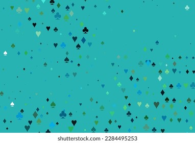 Light BLUE vector background with cards signs. Colored illustration with hearts, spades, clubs, diamonds. Smart design for your business advert of casinos.