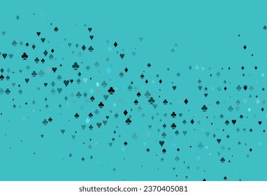 Light BLUE vector background with cards signs. Blurred decorative design of hearts, spades, clubs, diamonds. Design for ad, poster, banner of gambling websites.