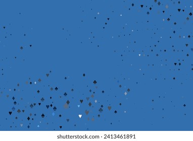 Light BLUE vector background with cards signs. Illustration with set of hearts, spades, clubs, diamonds. Pattern for leaflets of poker games, events.