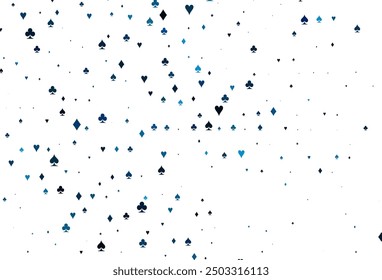 Light BLUE vector background with cards signs. Blurred decorative design of hearts, spades, clubs, diamonds. Pattern for ads of parties, events in Vegas.