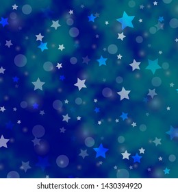 Light BLUE vector background with circles, stars. Colorful disks, stars on simple gradient background. Pattern for trendy fabric, wallpapers.