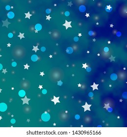 Light BLUE vector background with circles, stars. Abstract illustration with colorful shapes of circles, stars. Design for textile, fabric, wallpapers.