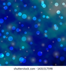 Light BLUE vector background with circles, stars. Glitter abstract illustration with colorful drops, stars. Pattern for websites.