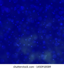 Light BLUE vector background with circles, stars. Glitter abstract illustration with colorful drops, stars. Pattern for design of fabric, wallpapers.