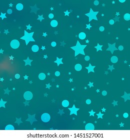 Light BLUE vector background with circles, stars. Abstract design in gradient style with bubbles, stars. Texture for window blinds, curtains.