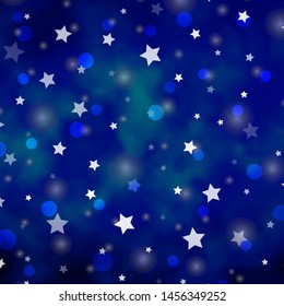 Light BLUE vector background with circles, stars. Abstract illustration with colorful spots, stars. Design for wallpaper, fabric makers.