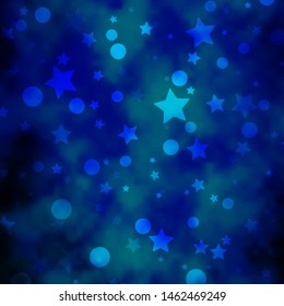 Light BLUE vector background with circles, stars. Abstract illustration with colorful shapes of circles, stars. Design for wallpaper, fabric makers.