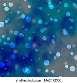 Light BLUE vector background with circles, stars. Illustration with set of colorful abstract spheres, stars. Pattern for websites.