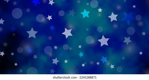 Fondo vectorial AZUL claro con círculos, estrellas. Discos coloridos, estrellas en un fondo de degradado simple. Plantilla para tarjetas de visita, sitios web.