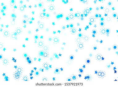 Light BLUE vector background with colorful stars, suns. Glitter abstract illustration with colored stars, suns. Best design for your ad, poster, banner.