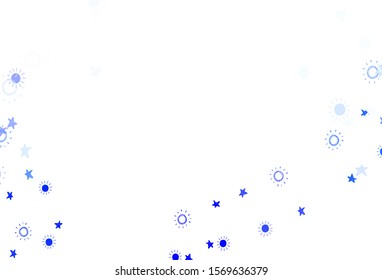 Light BLUE vector background with colorful stars, suns. Blurred decorative design in simple style with stars, suns. Pattern for astrology websites.