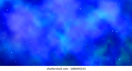 Heller BLAU-Vektorillustration-Hintergrund mit bunten Sternen. Unscharfes dekoratives Design im einfachen Stil mit Sternen. Muster für neue Jahreswerbung, Broschüren.