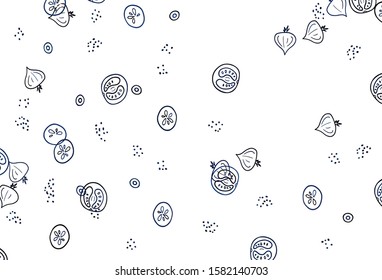 Light BLUE vector background with cuisine gourmet. Illustration with set of fresh food in doodle style. Pattern for ads of breakfast, lunch, dinner.