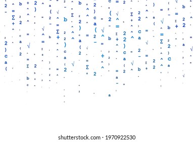 Light BLUE vector background with Digit symbols. Colored mathematic signs with gradient on white background. Pattern for ads, booklets, leaflets of education.