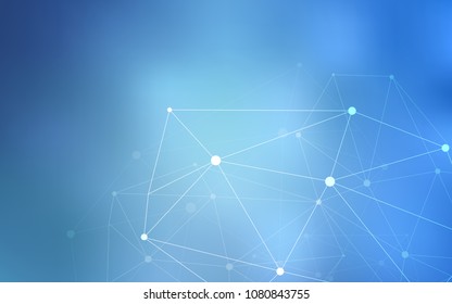Light BLUE vector background with dots and lines. Abstract illustration with colorful discs and triangles. Completely new template for your brand book.