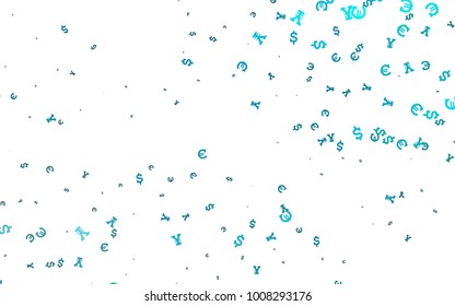 Light BLUE vector background with Euro, Dollar, Yen. Abstract illustration with colored financial digital symbols. Smart design for your business advert of economic, wealth.