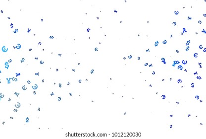 Light BLUE vector background with Euro, Dollar, Yen. Colored symbols of all currency on white background. The pattern can be used for financial, investment websites.