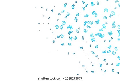 Light BLUE vector background with Euro, Dollar, Yen. Illustration with EUR, USD, JPY signs on white template. The pattern can be used as ads, poster, banner for payments.