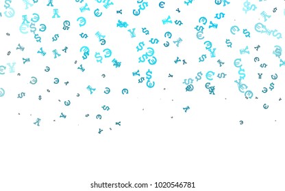 Light BLUE vector background with Euro, Dollar, Yen. Modern abstract illustration with symbols of money. The pattern can be used for ad, booklets, leaflets of banks.