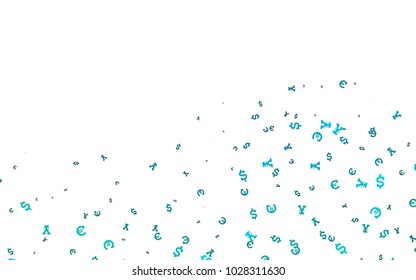 Light BLUE vector background with Euro, Dollar, Yen. Modern abstract illustration with symbols of money. The pattern can be used as ads, poster, banner for payments.
