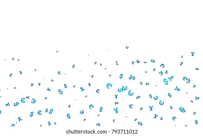 Light BLUE vector background with Euro, Dollar, Yen. Modern abstract illustration with symbols of money. Best design for your ad, poster, banner of money.