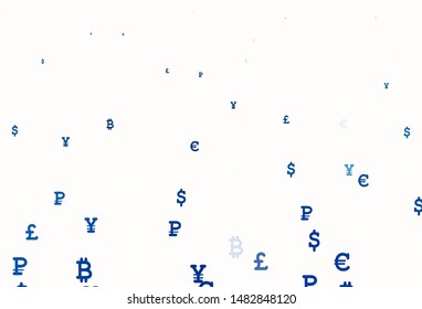 Light BLUE vector background with financial symbols. Abstract illustration with colored financial digital symbols. Template for ads of currency markets, bank loans.